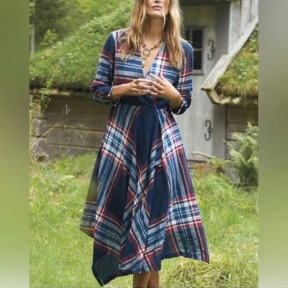 Anthropologie Isabella Sinclair Academia Plaid Handkerchief Hem Dress Sz XXS P